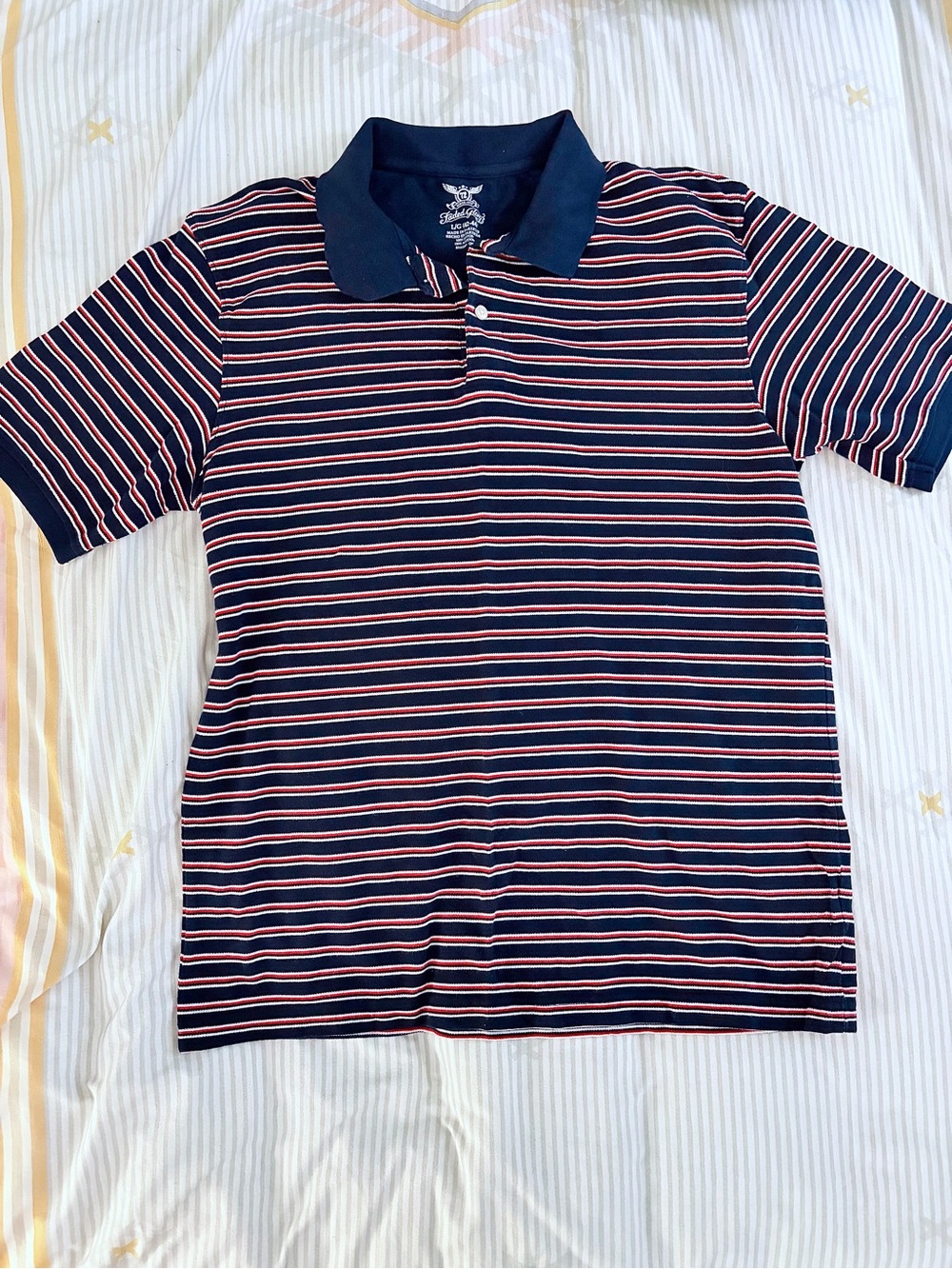 Faded Glory Navy Polo with Red & White Stripes